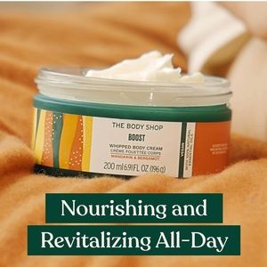 NWT The Body Shop BOOST whipped body cream. Mandarin & Bergamot BIG glass jar
